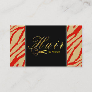 Carte De Visite Styliste de cheveux Ciseaux d'or Script Zèbre mode