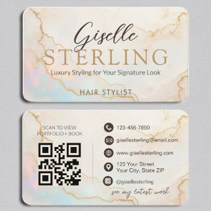 Carte De Visite Styliste de cheveux de luxe Pearl Opal Gold Script