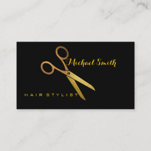 Carte De Visite Styliste de cheveux Elegant Ciseaux Or Salon #2