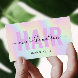 Carte De Visite Styliste de cheveux Holographique Purple Typograph