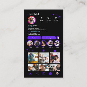 Carte De Visite Styliste de cheveux Instagram Violet   Analyser po