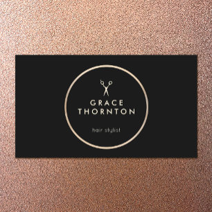 Carte De Visite Styliste de cheveux moderne Ciseaux d'or noir