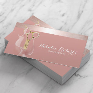 Carte De Visite Styliste de cheveux Rose moderne Gold Splash Gold 