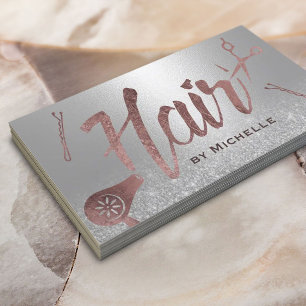 Carte De Visite Styliste de cheveux Rose moderne Typographie d'or 