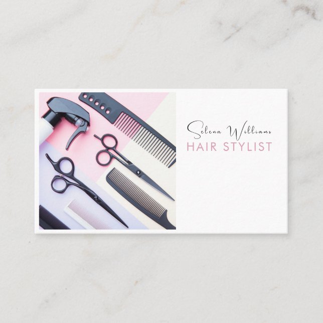Carte De Visite Styliste de cheveux Salon Outils minimaliste (Devant)
