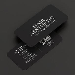 Carte De Visite Styliste de cheveux Script Monogramme minimal noir