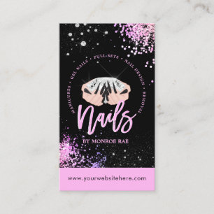 Carte De Visite Styliste de luxe Glam Rose & Black Nail Salon Nail