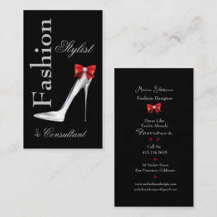 Carte De Visite Styliste de mode Silver Stiletto avec Bow rouge