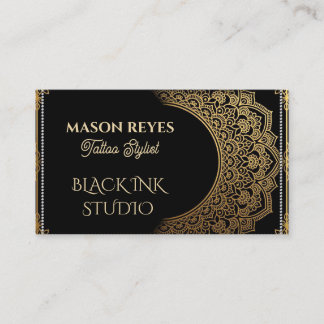 Carte De Visite Styliste de tatouage d'art mandala à l'encre noire