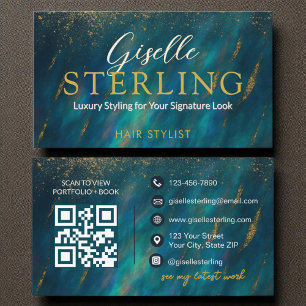 Carte De Visite Styliste des cheveux Dark Opal Glam Moderne QR Cod