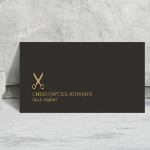 Carte De Visite Styliste minimaliste des ciseaux foncés Gold Faux