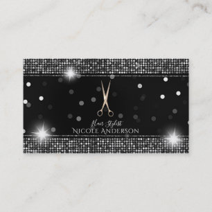 Carte De Visite Styliste rose Gold Salon Ciseaux Silver Sequin