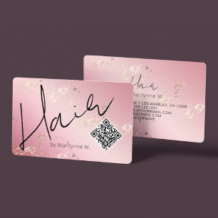 Carte De Visite Stylliste des cheveux roses et dorés QR Code