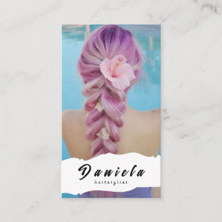 Carte De Visite Stylo Cheveux Belle Ciseau Minimaliste Rose Bleu