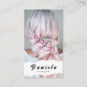 Carte De Visite Stylo Cheveux Belle Ciseau Minimaliste Rose Bleu