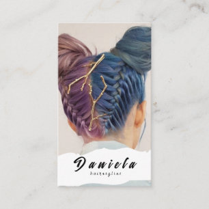 Carte De Visite Stylo Cheveux Belle Ciseau Minimaliste Rose Bleu