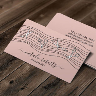 Carte De Visite Stylo Cheveux Flower Ciseaux Blush Rose Salon