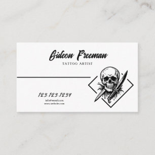 Carte De Visite Stylo Noir & Blanc Crâne Couteaux Artiste de tatou