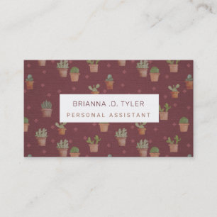 Carte De Visite Stylo Poted Cactus Cute Girly Personnalisé