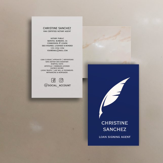 Carte De Visite Stylo Quill OR PUBLIC NOTAIRE SINGNING AGENT bleu (Créateur téléchargé)