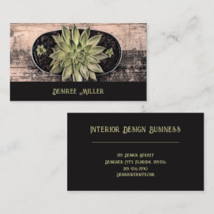 Carte De Visite Succulent bois rustique Vintage vert noir