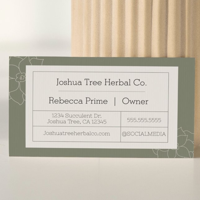 Carte de visite Succulent | Style appothécaire (succulent line art modern business card apothecary style herbalist natural green card)