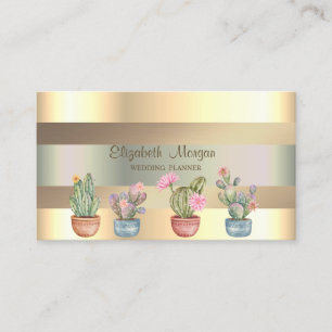 Carte De Visite Succulentes modernes à rayures dorées fausses