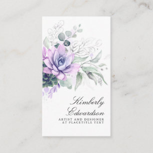 Carte De Visite Succulents Argent vert Élégant Boho Foliage