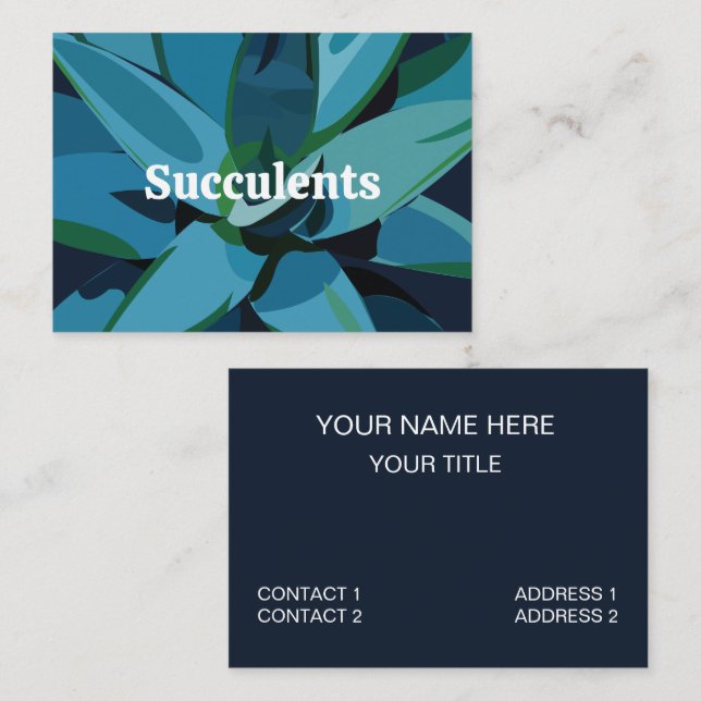 Carte De Visite Succulents Blue Agave Cactus Succulents (Devant / Derrière)