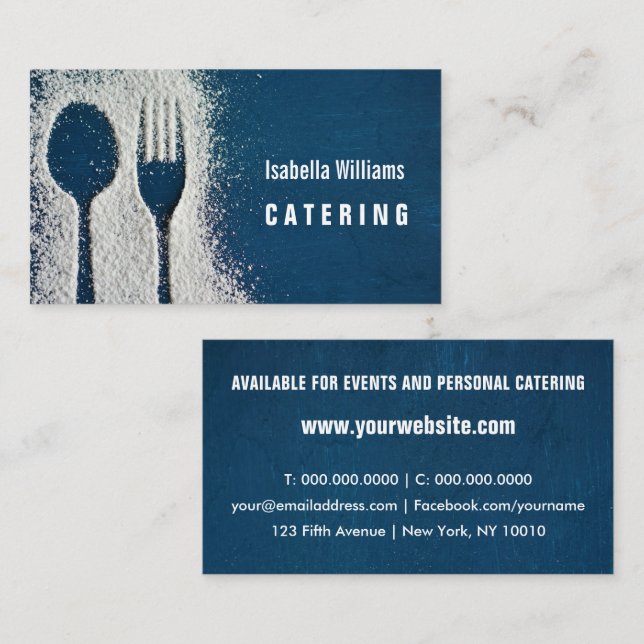 Carte De Visite Sucre Fork Navy Blue Restauration, Restaurant (Devant / Derrière)