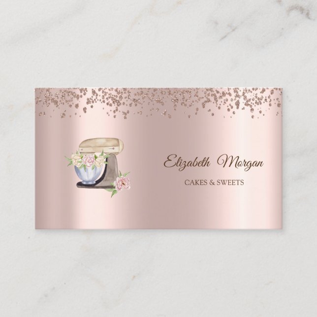 Carte De Visite Sucres roses en or, Boulangerie Mixer Floral (Devant)