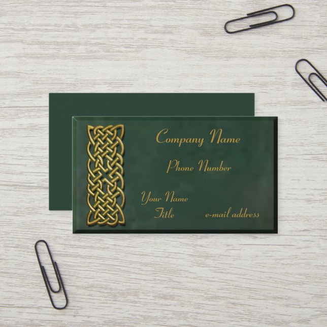 Carte De Visite Suède vert-foncé de noeud celtique d'or (Devant/Arrière en situation)
