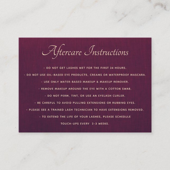 Carte De Visite Suite violet profonde pour les extensions Lash (Devant)