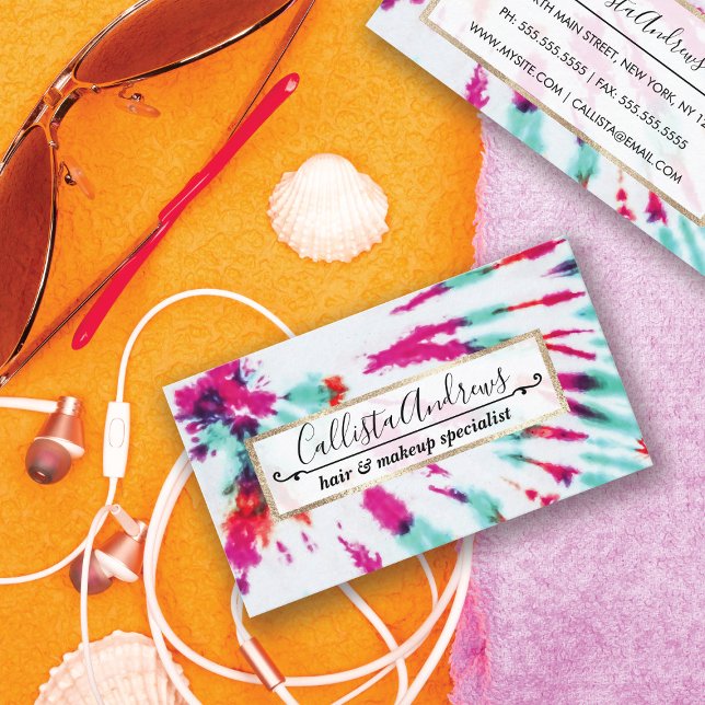 Carte De Visite Summer Artsy Girly Neon Turquoise Pink Tie Dye Mot (Créateur téléchargé)