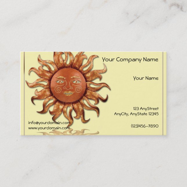 Carte De Visite Sun en bronze sur l'arrière - plan crème (Devant)