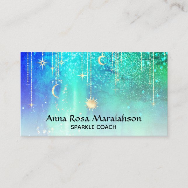 Carte De Visite *~* Sun Gold Stars Sparkle Moon Celestial Blue (Devant)
