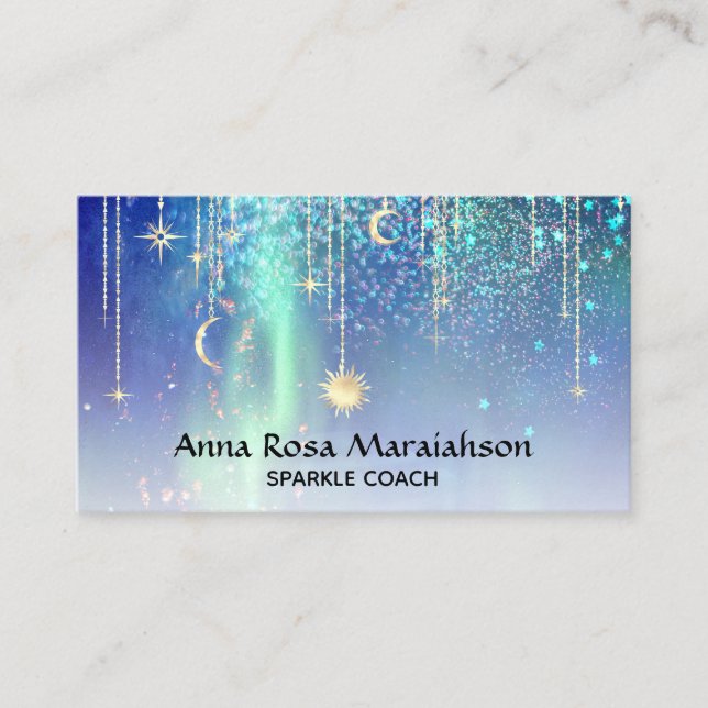 Carte De Visite *~* Sun Gold Stars Sparkle Moon Celestial Rainbow (Devant)