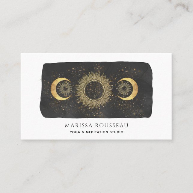 Carte De Visite Sun Moon Stars Gold Black Yoga Studio (Devant)