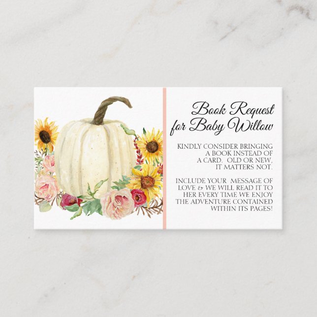 Carte De Visite Sunflower Blush Rose Floral Citrouille Demande de  (Devant)