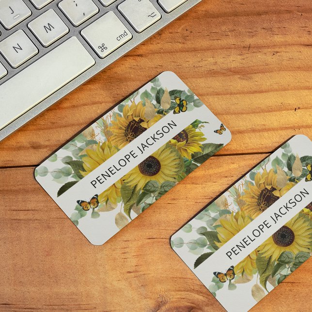 Carte De Visite Sunflower & Eucalyptus Watercolor Professionnel (Créateur téléchargé)