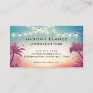 Carte De Visite Sunset String Lights Palm Outdoor Event Planner