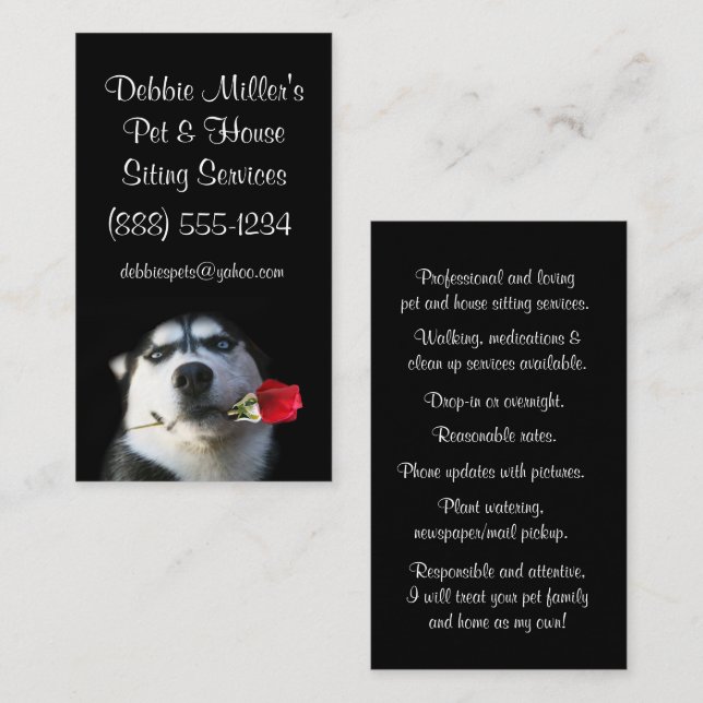 Carte De Visite Super Cute Husky et Rose Animaux domestiques et do (Devant / Derrière)