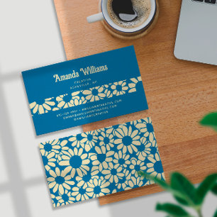Carte De Visite Super Retro Boho Blue Cream Botanical tendance