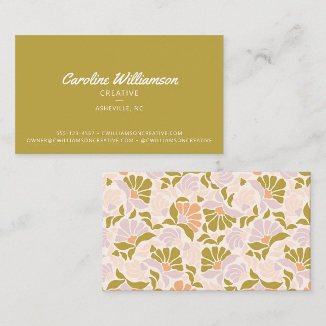 Carte De Visite Super Retro Boho Green Pastel Botanical tendance (Devant / Derrière)