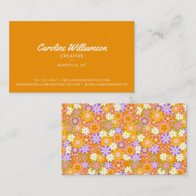 Carte De Visite Super Retro Orange Fleurs Botaniques tendance (Devant / Derrière)