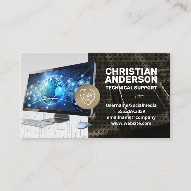 Carte De Visite Support technique | Ordinateur | Centre d'appels (Devant)