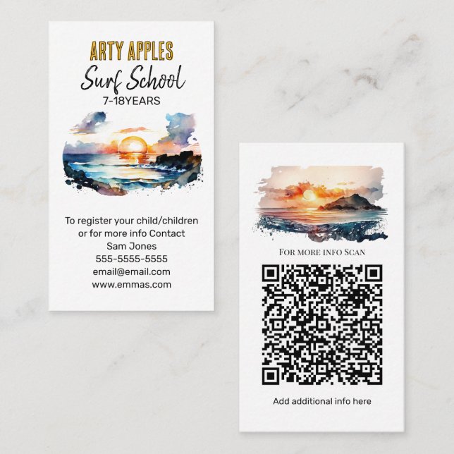 Carte De Visite Surf School Beach - moniteurs de sports nautiques (Devant / Derrière)