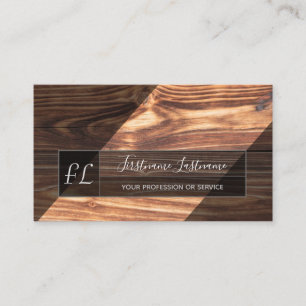 Carte De Visite Surface de planche en bois marron avec monogramme 