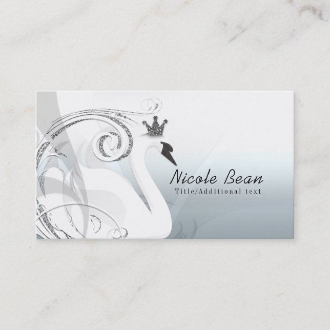 Carte De Visite Swan Princess Argent & Blanc Élégant Personnalisé  (Devant)