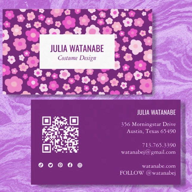 Carte De Visite Sweet Daisies Floral QR Code Social Media Chic (Créateur téléchargé)